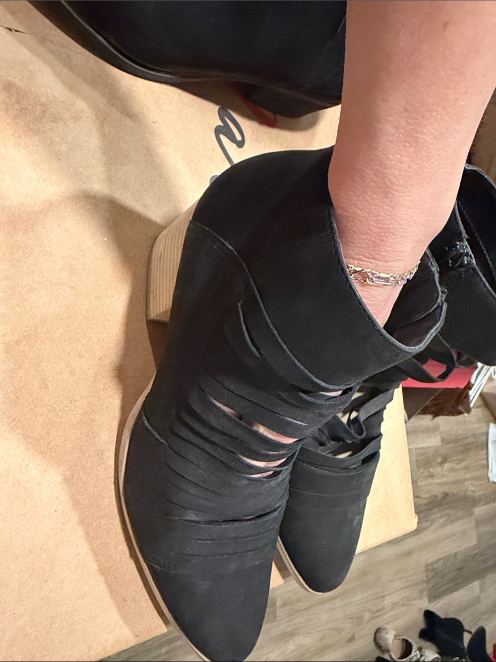Tory Burch Black Strappy Ankle Boots with Stacked Heel